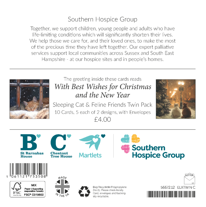 Sleeping Cat & Feline Friends Twin Pack 10 Charity Christmas Cards