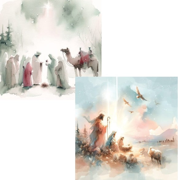 Watercolour Nativity & Soft Light 10 Twin pack Charity Christmas Cards