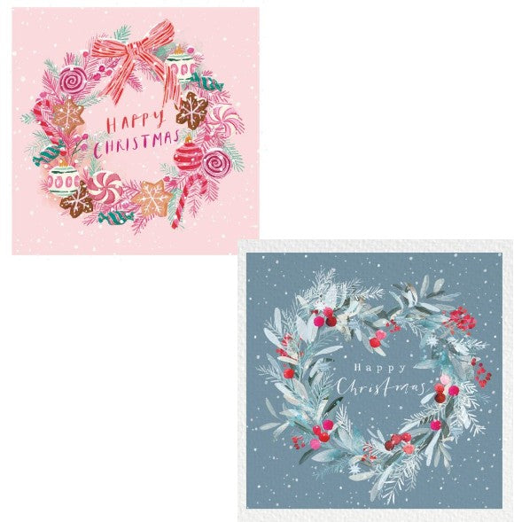 Heart Wreath & Candy Wreath 10 twin pack Charity Christmas Cards