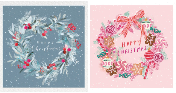 Heart Wreath & Candy Wreath 10 twin pack Charity Christmas Cards