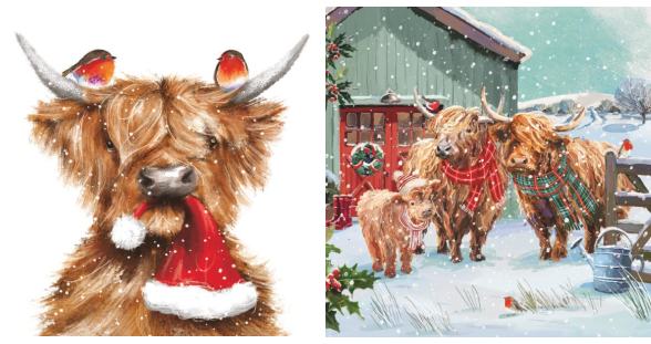 Together At Christmas Highland Cows 10 twin pack Charity Christmas Cards