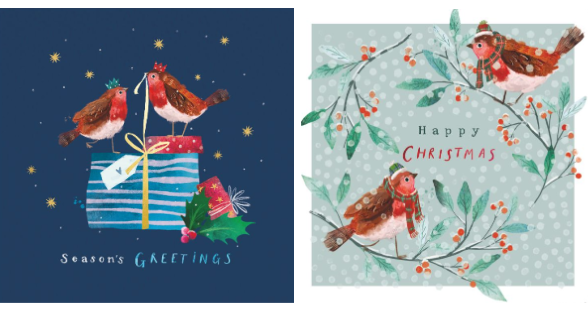Dotty Robin and Tied with a Bow 10 twin pack Charity Christmas Cards