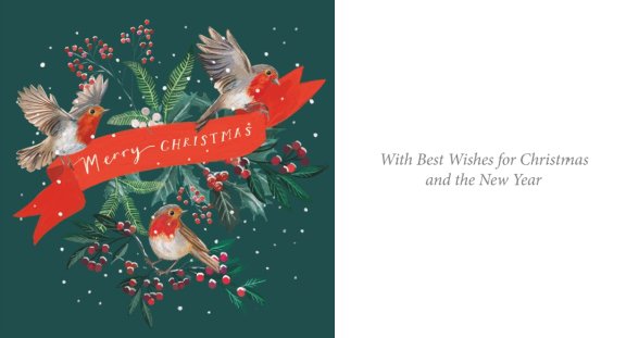Red Robin & Robin Wreath 10 twinpack Charity Christmas Cards