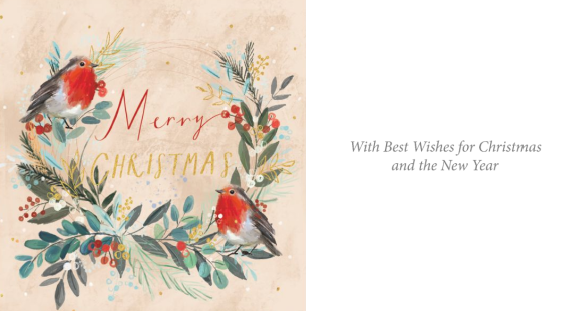 Red Robin & Robin Wreath 10 twinpack Charity Christmas Cards