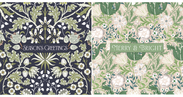 William Morris Blue & Merry Morris Cream 10 Twin pack Charity Christmas Cards