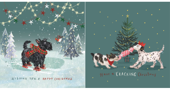 A Cracking Game & Skating Scottie Twin Pack 10 Charity Christmas Cards