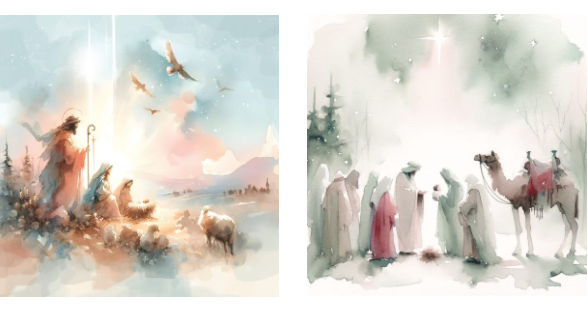 Watercolour Nativity & Soft Light 10 Twin pack Charity Christmas Cards
