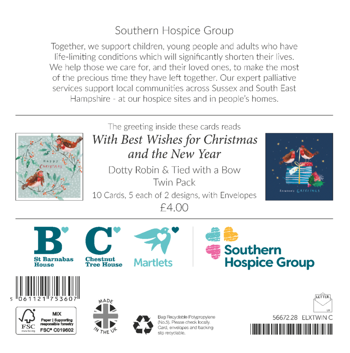 Dotty Robin and Tied with a Bow 10 twin pack Charity Christmas Cards