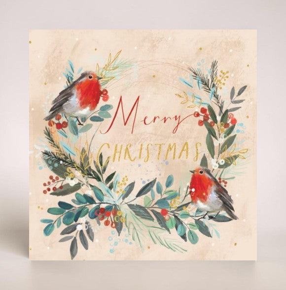 Red Robin & Robin Wreath 10 twinpack Charity Christmas Cards
