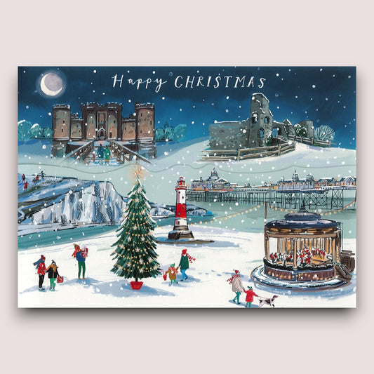 East Sussex Christmas Scene Die-Cut Christmas Cards – Pack of 10