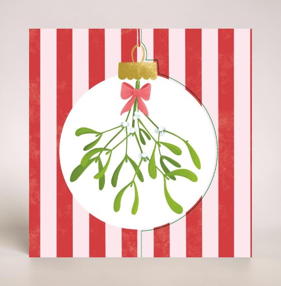 Mistletoe Bauble & Snowdrop Bauble Circular Cut Out 10 Twin pack Charity Christmas Cards