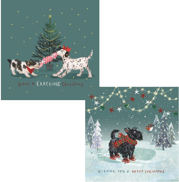 A Cracking Game & Skating Scottie Twin Pack 10 Charity Christmas Cards