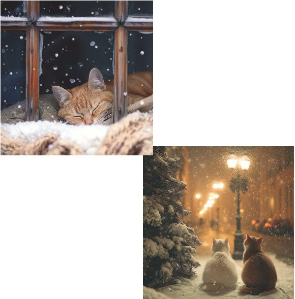 Sleeping Cat & Feline Friends Twin Pack 10 Charity Christmas Cards