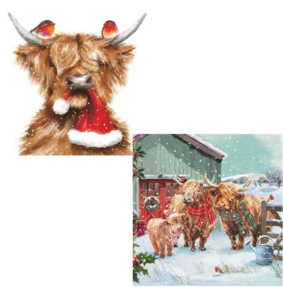 Together At Christmas Highland Cows 10 twin pack Charity Christmas Cards