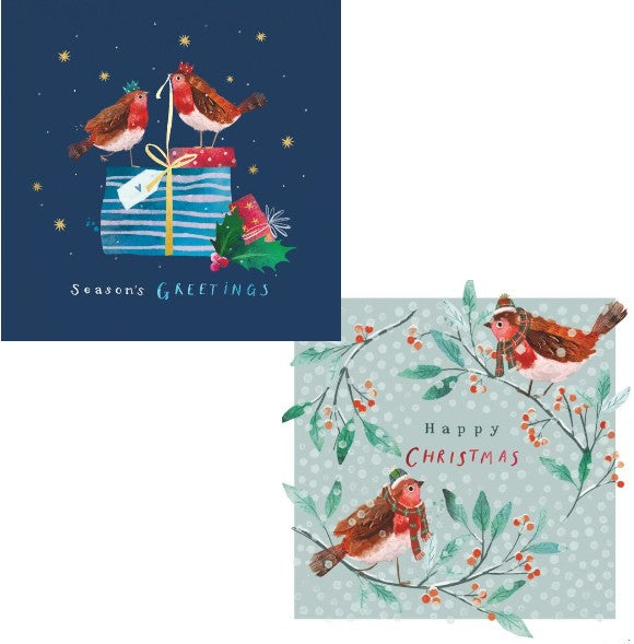 Dotty Robin and Tied with a Bow 10 twin pack Charity Christmas Cards