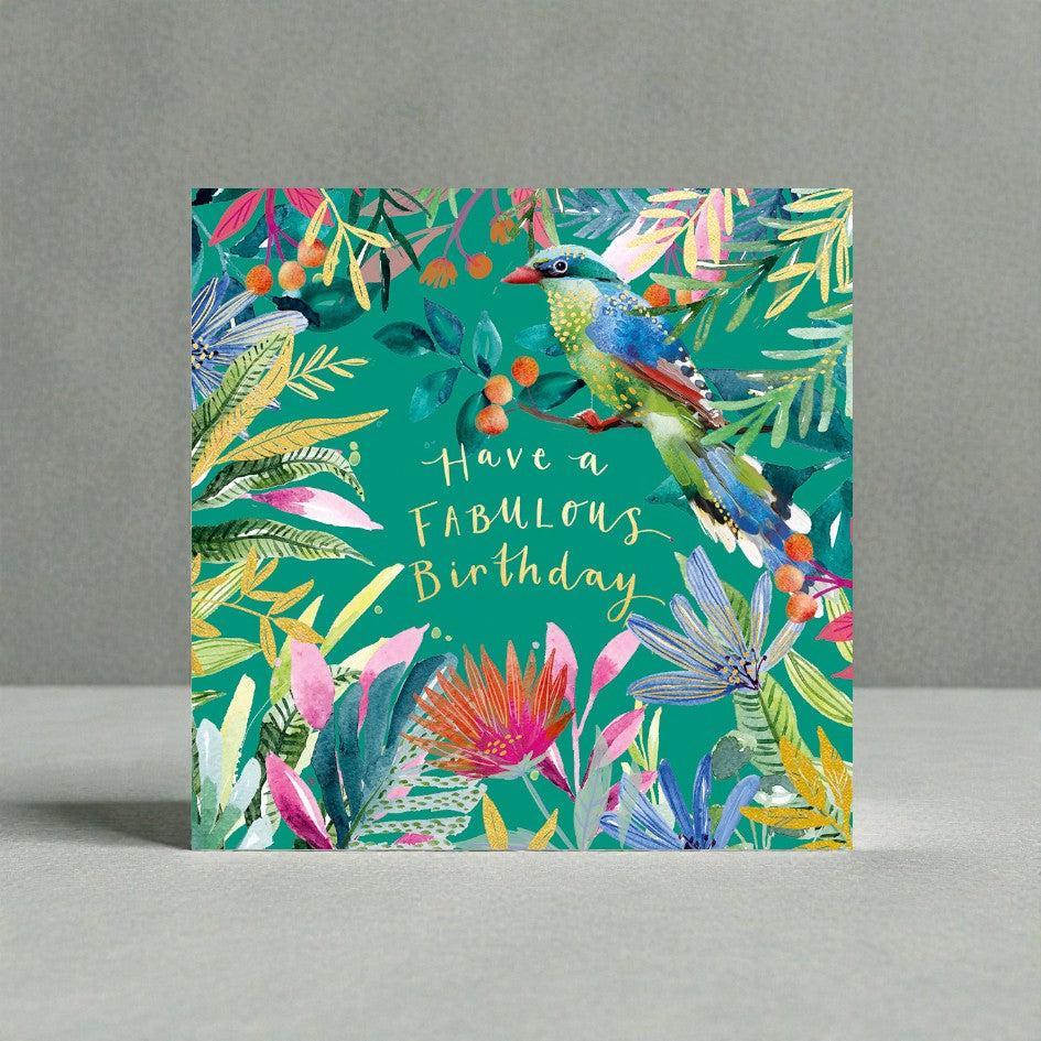 Bright Tropical Bird Floral Happy Birthday Charity Greeting Card