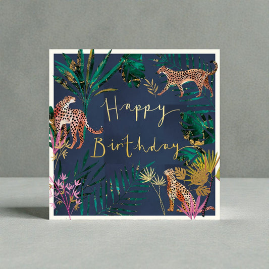 Foil Leopard Cheetah Jungle Wild Happy Birthday Charity Greeting Card