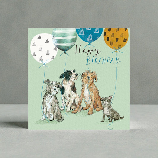 Dogs and Balloons Happy Birthday Charity Greeting Card
