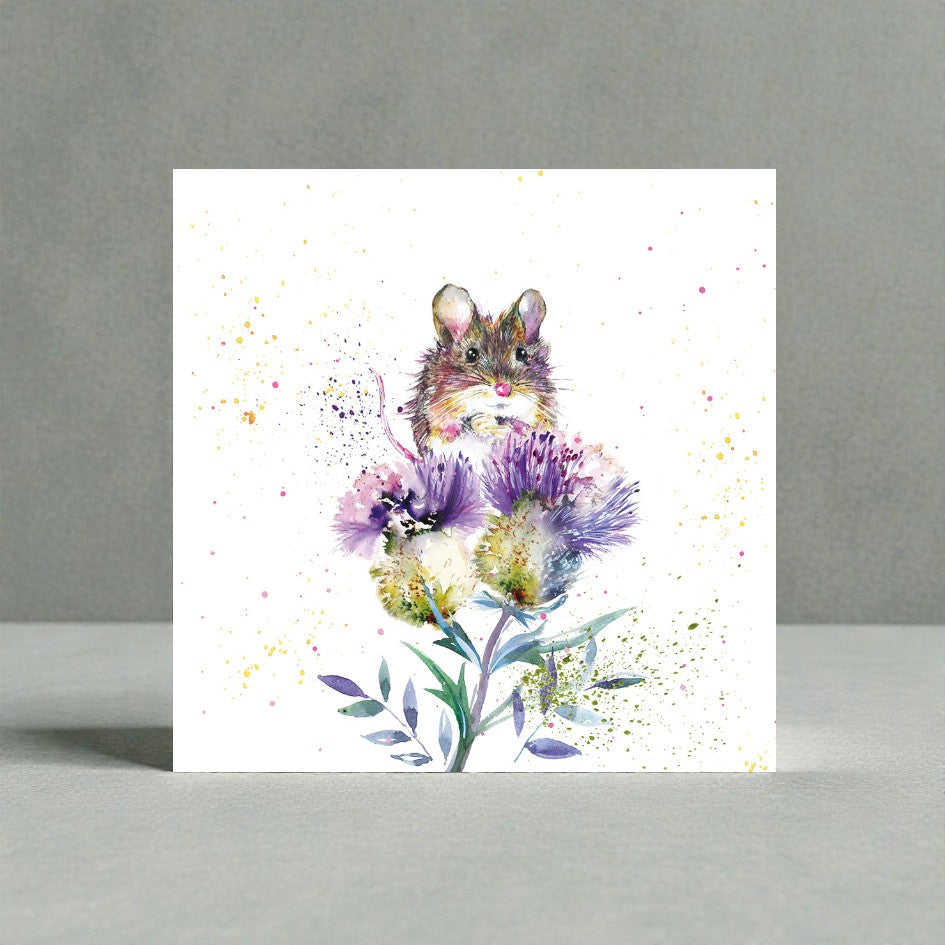 Field Mouse On Thistle Blank Charity Greeting Card
